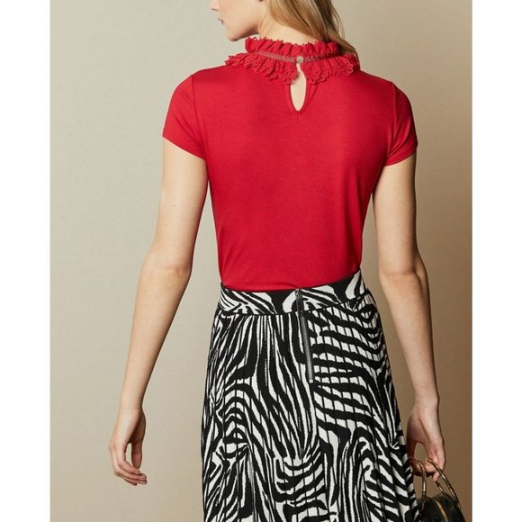 Ted Baker Orwla Ruffle Neck Top Red Size TED 2/ US 6 - Picture 2 of 5